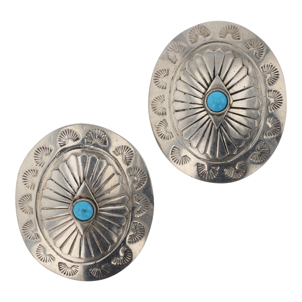 Navajo Kingman Turquoise Stamp-Work Earrings (1 of 2)