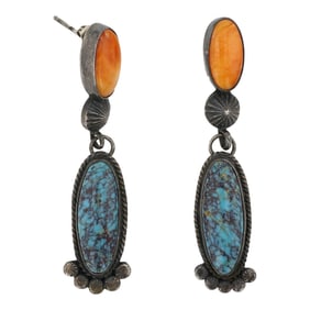 Vintage Navajo Spiderweb Turquoise & Spiny Oyster Earrings