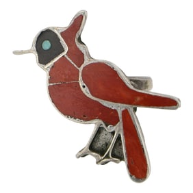 Vintage Zuni Mediterranean Coral Inlay Ring