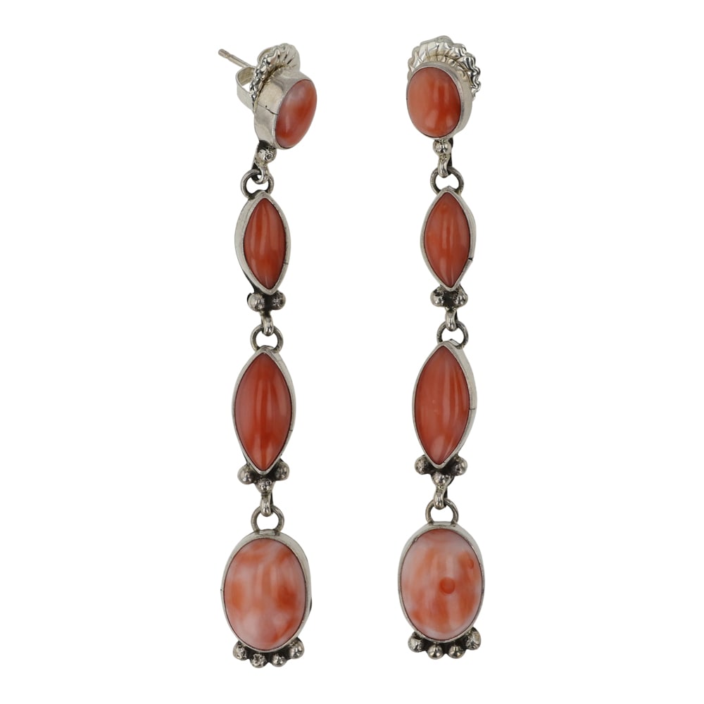 Renell Perry Navajo Pink Coral Earrings: Sterling Silver | Genuine Pink Coral | Renell Perry Navajo Pink Coral Earrings | Navajo Native American Southwest Indian Jewelry | Good (no breaks or damages) | Approximate Weight: 10 Grams | Earrings