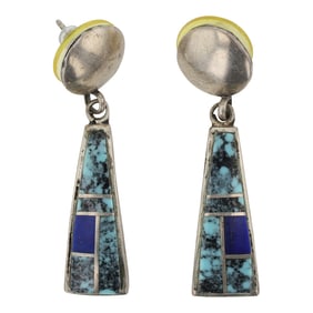 Betty Thomas Navajo Turquoise & Lapis Inlay Earrings
