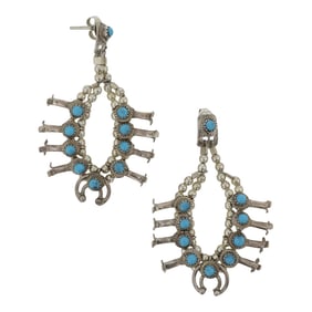 Navajo Kingman Turquoise Mini Squash Blossom Earrings