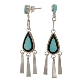 Zuni Sleeping Beaty Turquoise Carved Earrings
