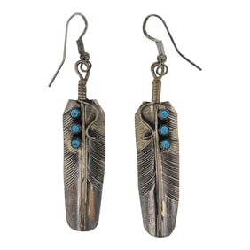 Navajo Kingman Turquoise Feather Earrings