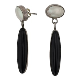Navajo Black Onyx & Mother of Peral Earrings