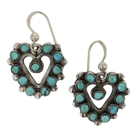Vintage Zuni Turquoise Heart Earrings