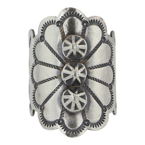 Benjamin Jimenez Navajo Plain Silver Stamp-Work Ring