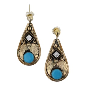 Silver Ray Navajo Shop Sterling Silver & Gold Filled Turquoise & CZ Earrings