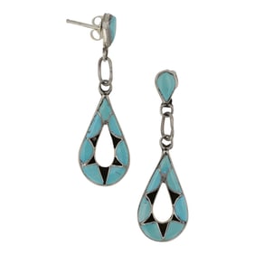 Zuni Kingman Turquoise Inlay Earrings