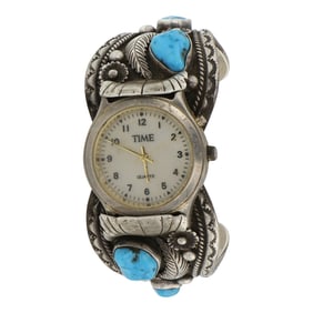 Morty JohnsonVintage Navajo Sleeping Beauty Turquoise Watch Bracelet