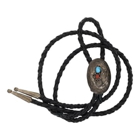 Vintage Navajo Turquoise & Coral Bolo Tie