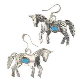 Leland Yazzie Navajo Kingman Turquoise Horse Earrings