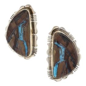 Jeff Francisco Navajo Boulder Turquoise Earrings