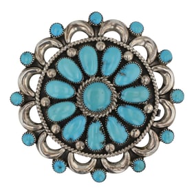 Julie Ondelacy-Lahi Master Zuni Artist 1970's Turquoise Cluster Pin/ Pendant