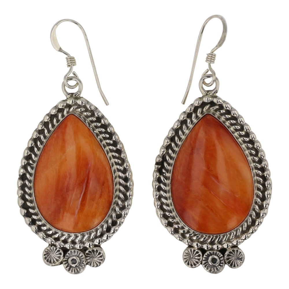 Ella Linkin Navajo Spiny Oyster Earrings: Sterling Silver | Genuine Spiny Oyster | Ella Linkin Navajo Spiny Oyster Earrings | Navajo Native American Southwest Indian Jewelry | Good (no breaks or damages) | Approximate Weight: 15 Grams | Earri