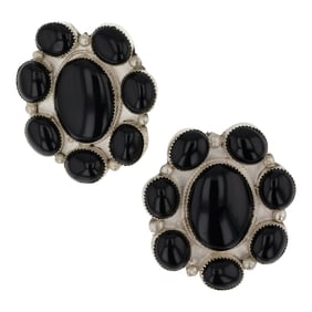 Navajo Black Onyx Cluster Earrings