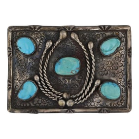 Vintage Navajo Nevada Turquoise Belt Buckle