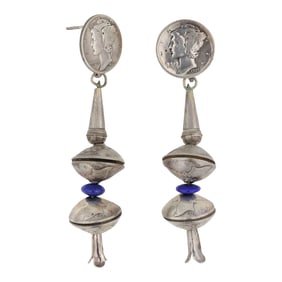 Betty Yellowhorse Navajo Mercury Dimes & Lapis Earrings