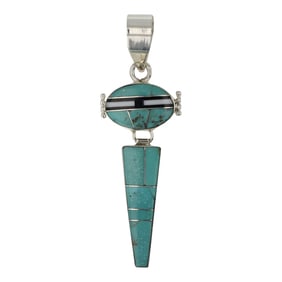 Edison Yazzie Navajo Turquoise Acoma Jet & Mother of Pearl Inlay Pendant