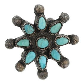 Vintage Zuni Kingman Turquoise Small Cluster Pin