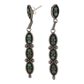 Vintage Zuni Fox Turquoise Earrings