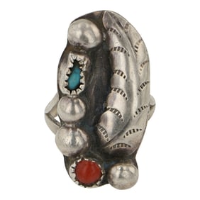 Vintage Navajo Turquoise & Coral Ring