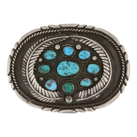 Vintage Navajo Kingman Turquoise Belt Buckle