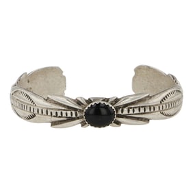 Navajo Black Onyx Stamp-Work Bracelet