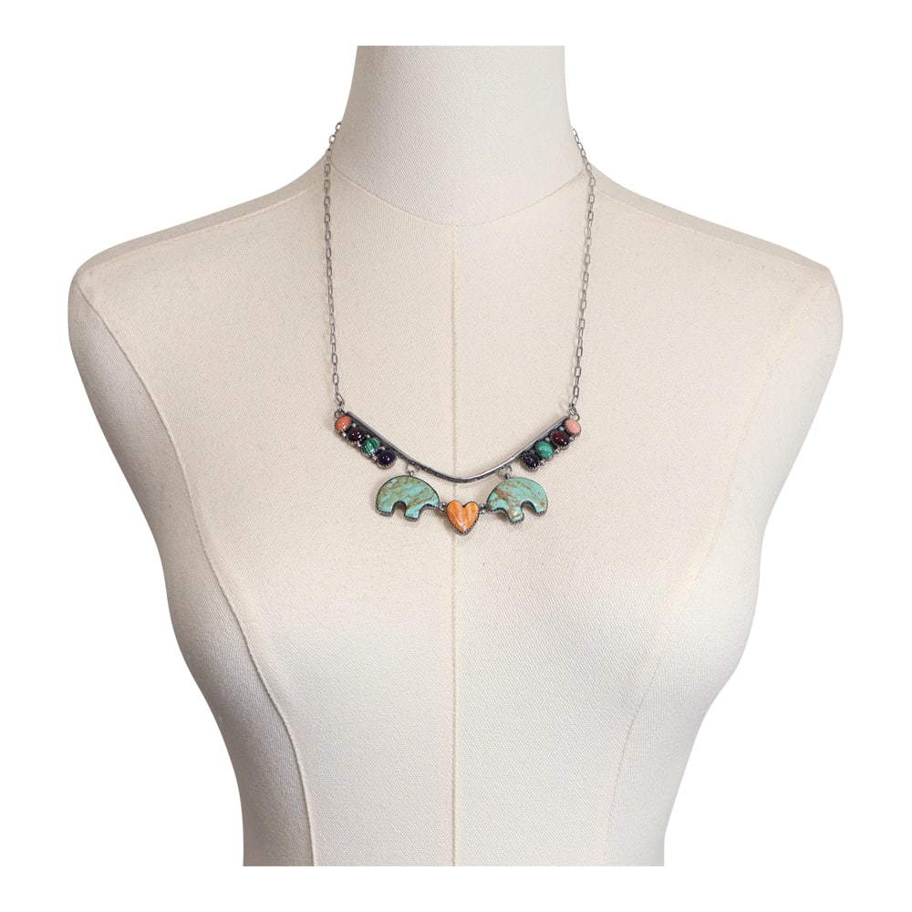 Vintage Navajo Turquoise Coral Malachite Amethyst & Spiny Oyster Choker Necklace: Sterling Silver | Genuine Turquoise, Malachite, Amethyst & Spiny Oyster | Vintage Navajo Turquoise Coral Malachite Amethyst & Spiny Oyster Choker Necklace | Navajo Native American Southwest Indian Jew