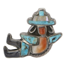 Vintage Zuni Turquoise Spiny Oyster & Mother of Pearl Inlay Pin