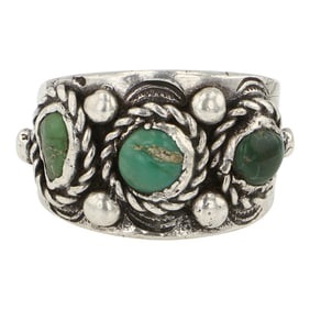 Navajo Nevada Turquoise Three Stone Ring