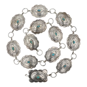 Navajo Kingman Turquoise Link Concho Belt