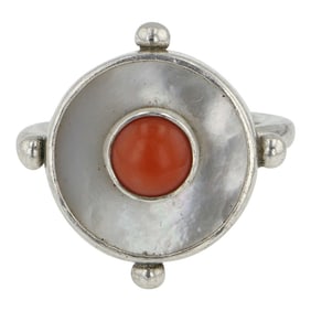 Zuni Mediterranean Coral & Mother of Pearl Ring