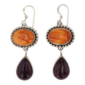 Lee Sandoval Purple & Orange Spiny Oyster Earrings