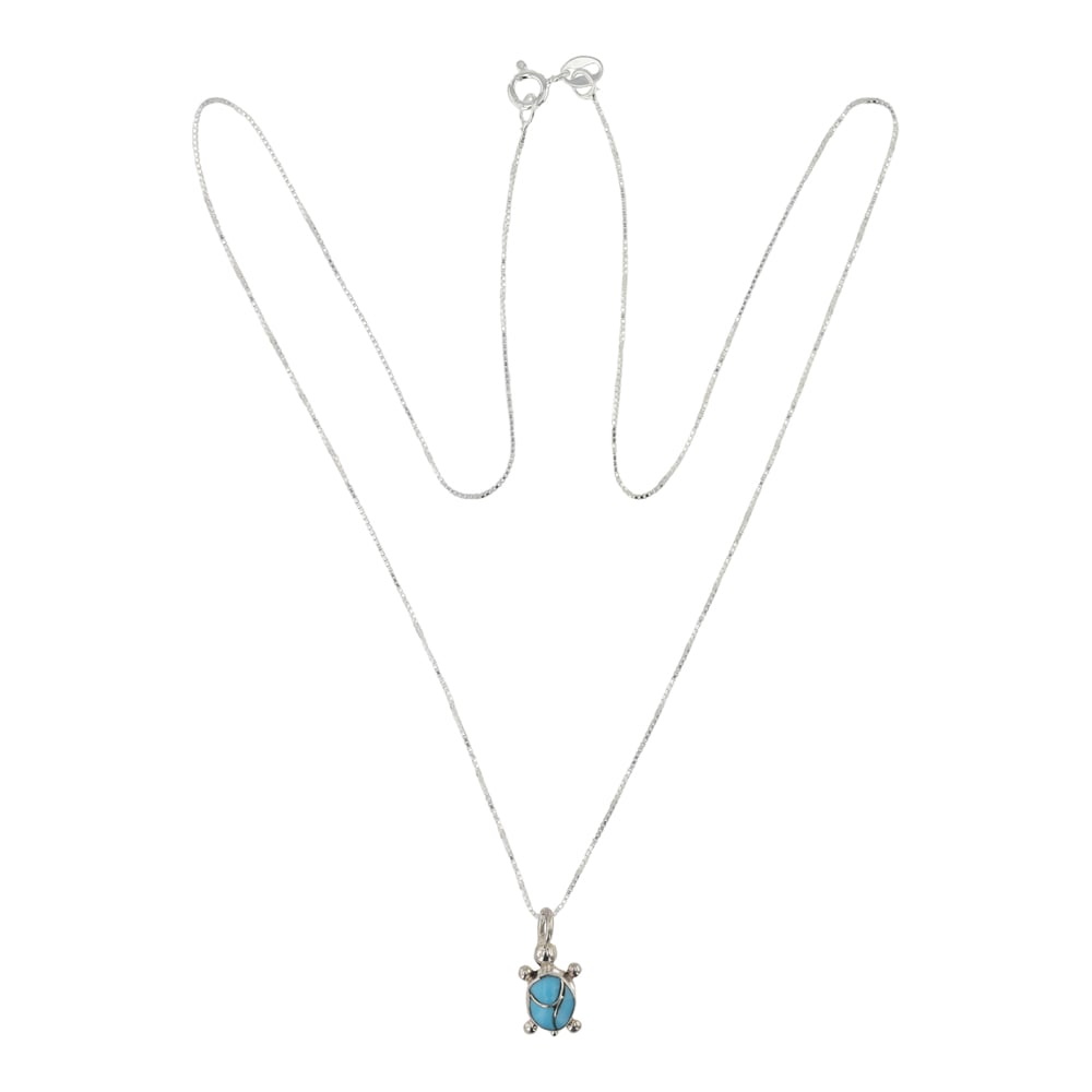 Zuni Turquoise Inlay Turtle Pendant: Sterling Silver | Genuine Turquoise | Zuni Turquoise Inlay Turtle Pendant | Zuni Native American Southwest Indian Jewelry | Good (no breaks or damages) | Approximate Weight: 2Grams | Necklace: 18" len