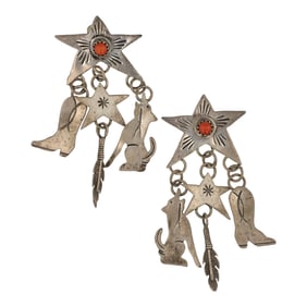 Navajo Mediterranean Coral Charm Earrings