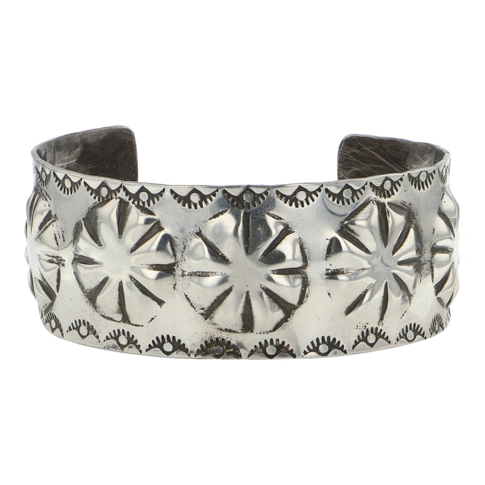 Vintage Navajo Plain Silver Concho Stamp Cuff Bracelet (1 of 3)