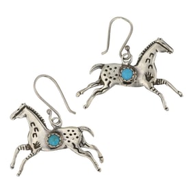 Navajo Kingman Turquoise Horse Earrings
