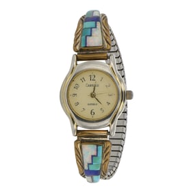 Navajo Turquoise Lapis & Synthetic Opal Inlay Watch Bracelet