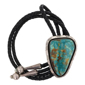 Jerry Platero Navajo Royston Turquoise Large Freeform Gem Grade Specimen Bolo Tie