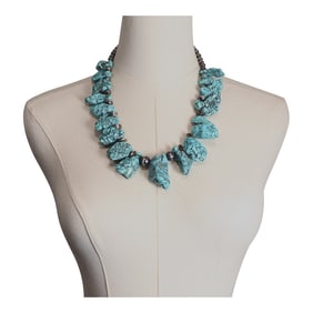 Vintage Navajo Kingman Turquoise Large Nuggets & Bench Beads Necklace