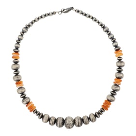 Navajo Oxidized Beads & Spiny Oyster Large beads 6mm-12mm Graduated Necklace