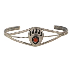 Navajo Coral Bearpaw Bracelet