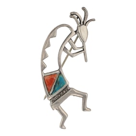 Navajo Turquoise Spiny Oyster Kokopelli Pin