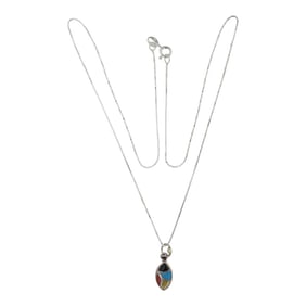 Zuni Turquoise Coral Shell Inlay Pendant