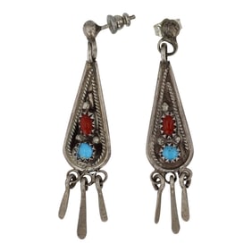 Vintage Navajo Turquoise & Coral Earrings