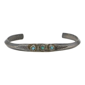 Vintage Navajo Kingman Turquoise Triangle Wire Bracelet