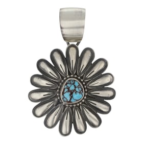 Daniel Benally Navajo Spiderweb Turquoise Flower Pendant