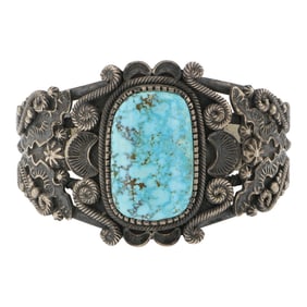 Kirk Smith (1957-2012) Award Winning Navajo Artist Turquoise Mountain Turquoise Intricate Cuff