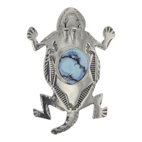 Navajo Golden Hils Turquoise Gecko Pin